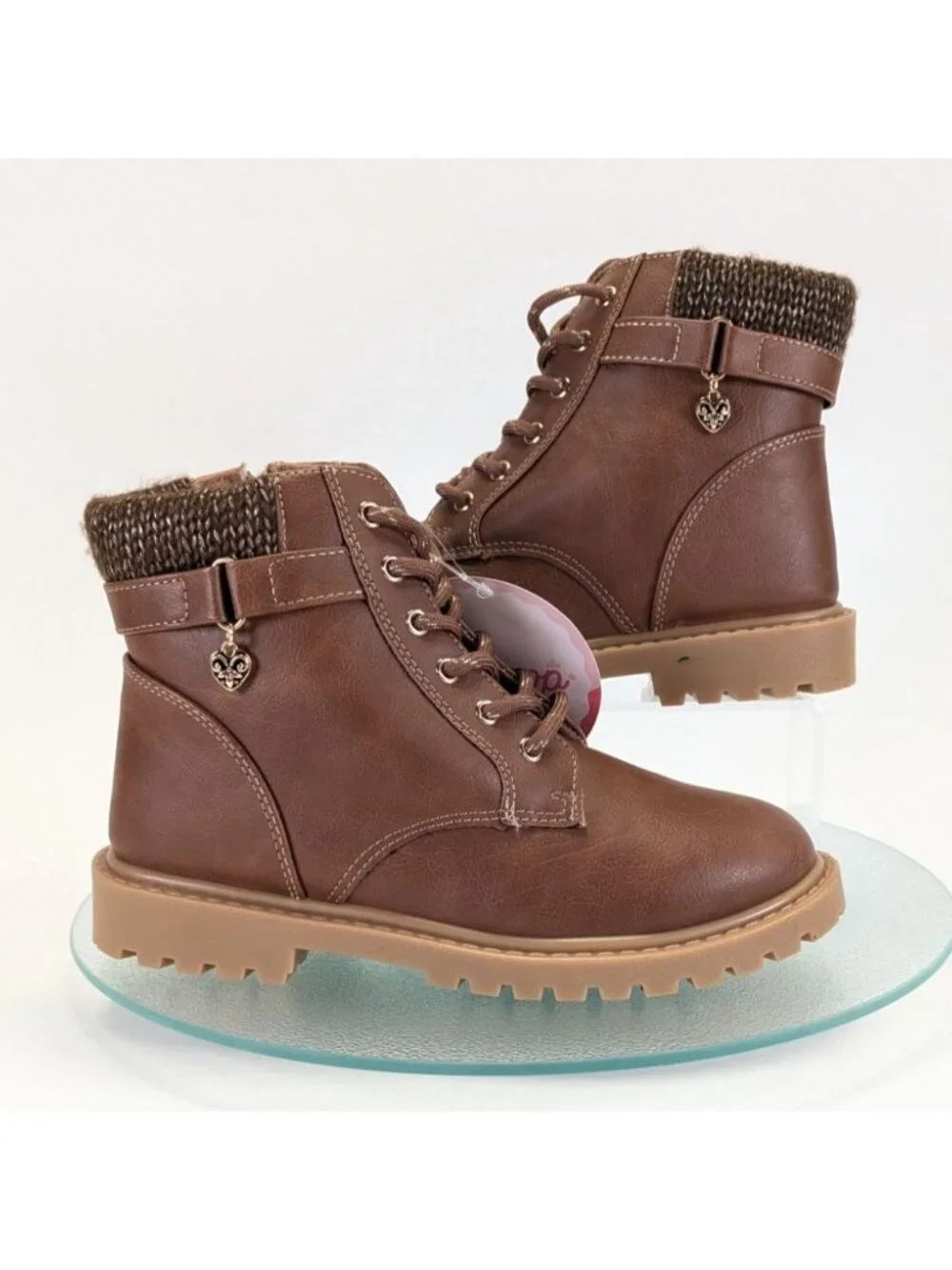 Jellypop Ariadne 2 Girls 3M Boots Cognac Faux Leather Knit Cuff Lug Sole